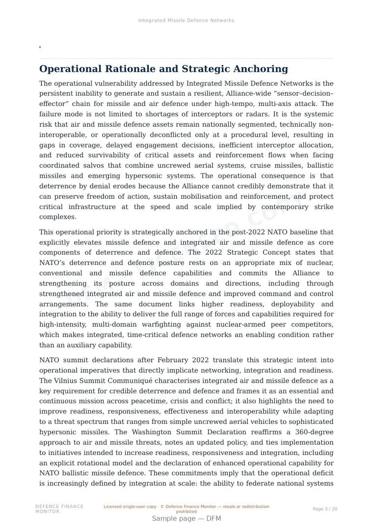 Sample page from “Integrated Missile Defence Networks” — 21-page report