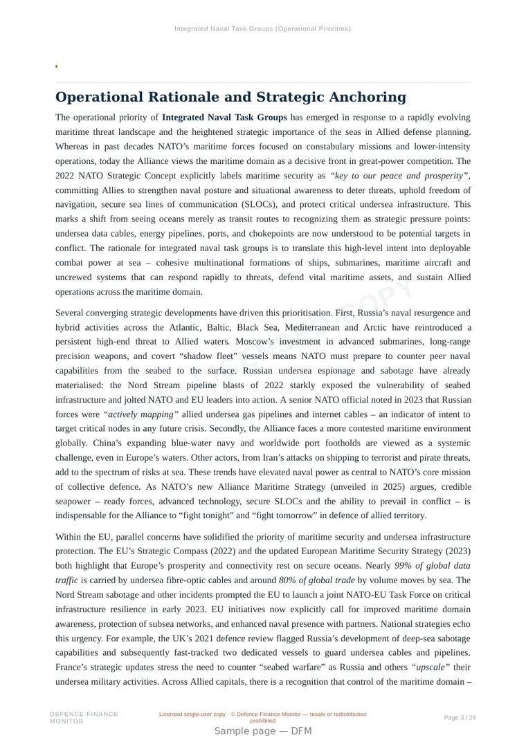 Sample page from “Integrated Naval Task Groups (Operational Priorities)” — 25-page report
