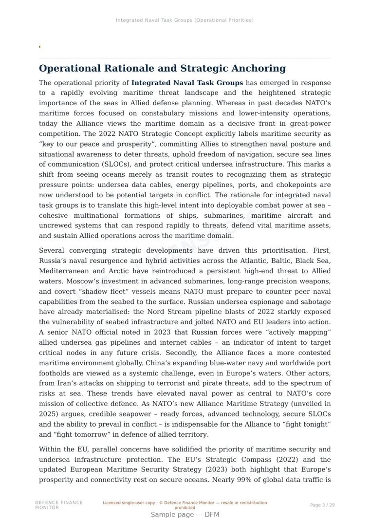 Sample page from “Integrated Naval Task Groups (Operational Priorities)” — 30-page report