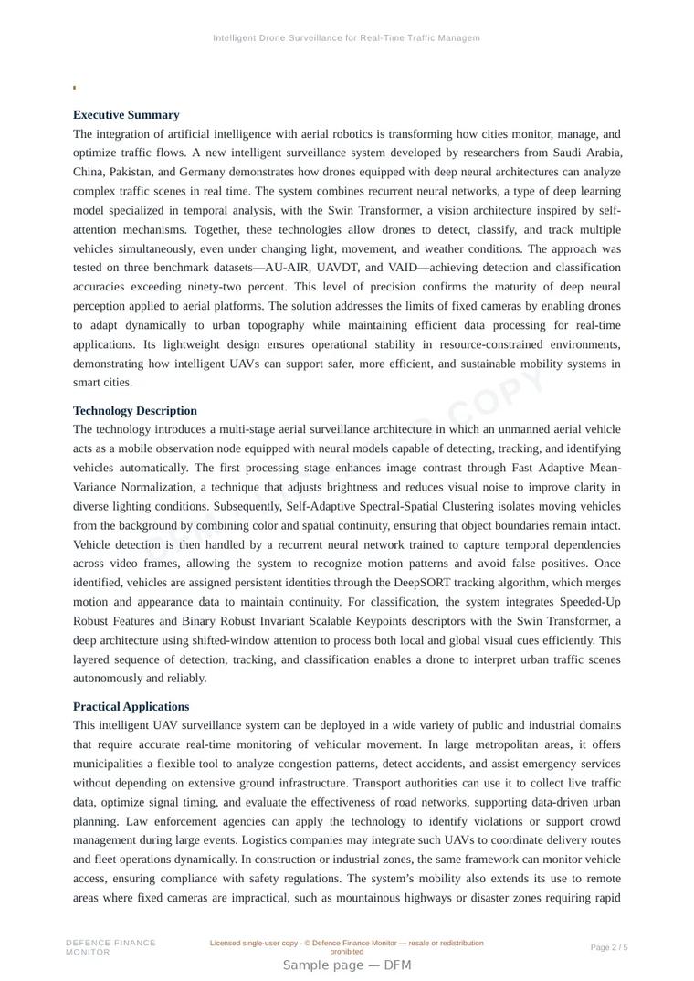 Sample page from “Intelligent Drone Surveillance for Real-Time Traffic Management” — 6-page report