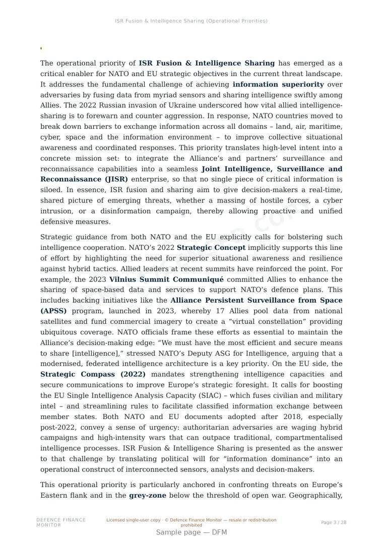Sample page from “ISR Fusion & Intelligence Sharing (Operational Priorities)” — 29-page report