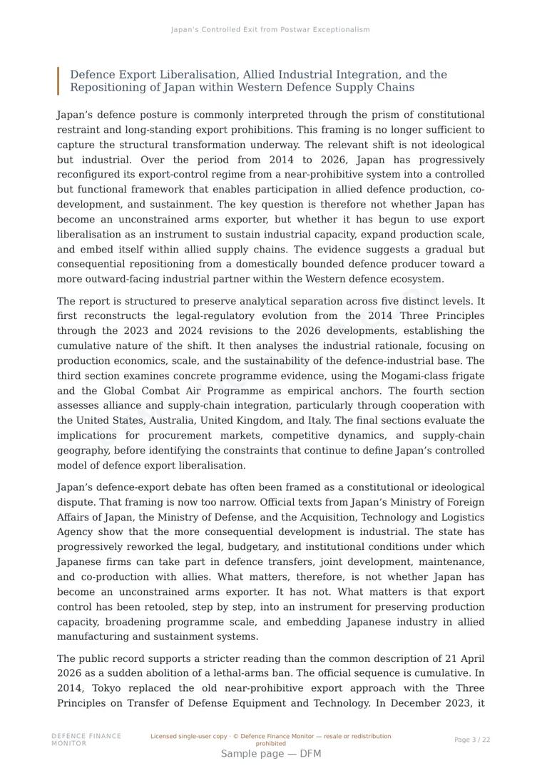 Sample page from “Japan’s Controlled Exit from Postwar Exceptionalism” — 23-page report