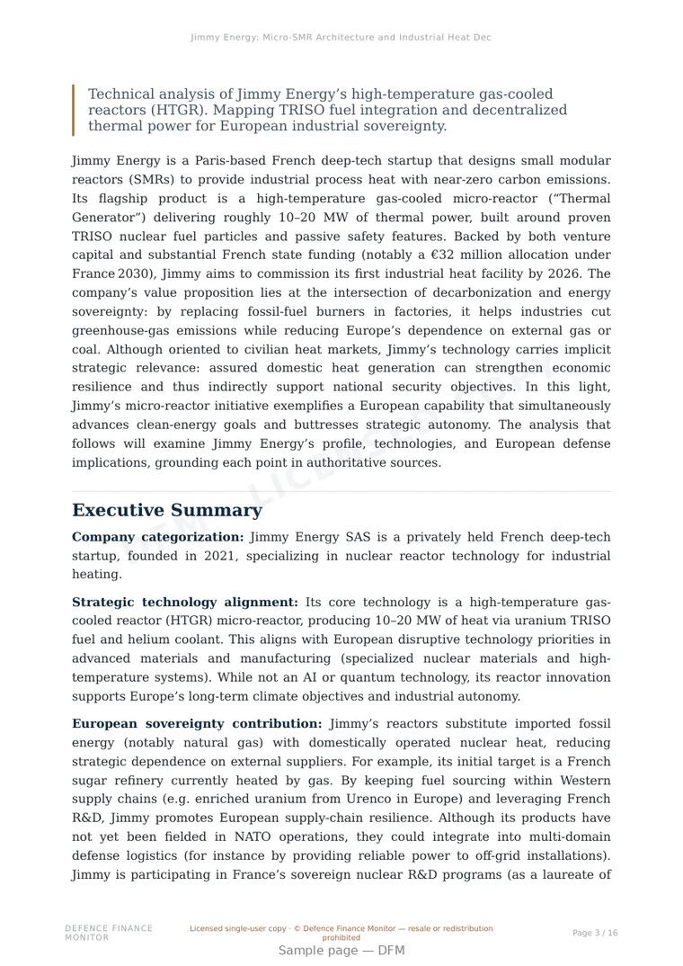 Sample page from “Jimmy Energy: Micro-SMR Architecture and Industrial Heat Decarbonization” — 17-page report