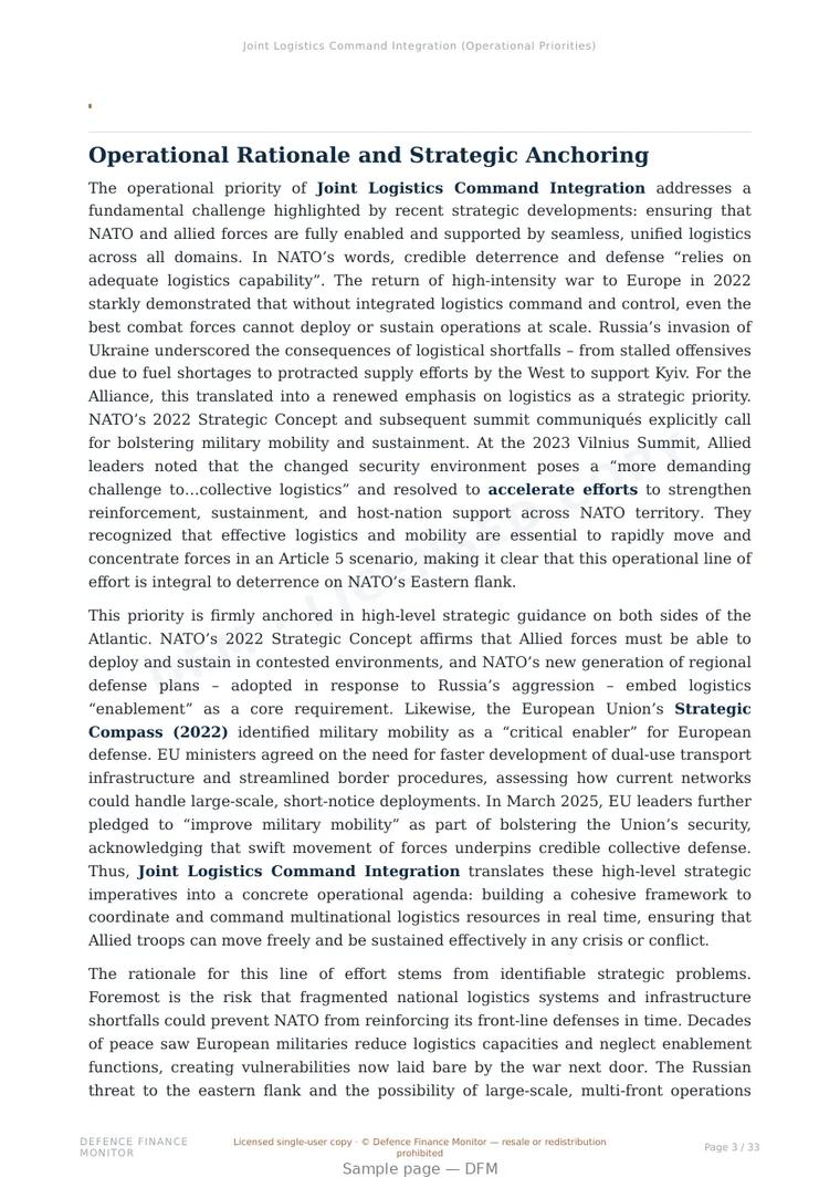 Sample page from “Joint Logistics Command Integration (Operational Priorities)” — 34-page report