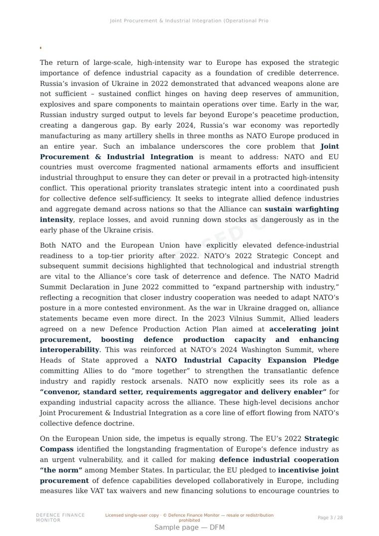 Sample page from “Joint Procurement & Industrial Integration (Operational Priorities)” — 29-page report