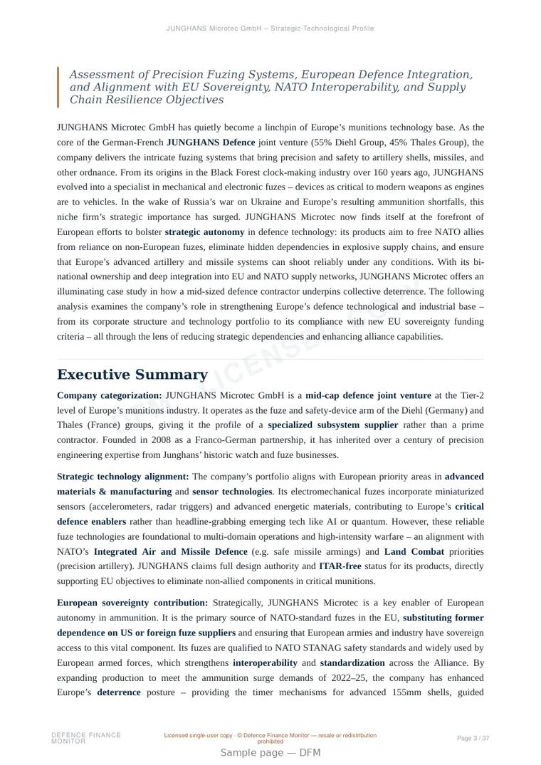 Sample page from “JUNGHANS Microtec GmbH – Strategic-Technological Profile” — 38-page report