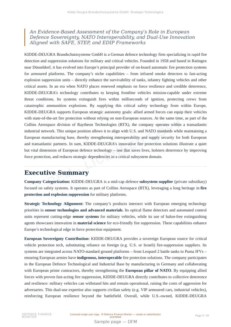 Sample page from “Kidde-Deugra Brandschutzsysteme GmbH: Strategic-Technological Profile” — 35-page report