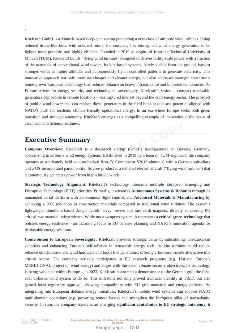 Sample page from “Kitekraft: Airborne Wind Power for European Energy and Defense Resilience” — 31-page report