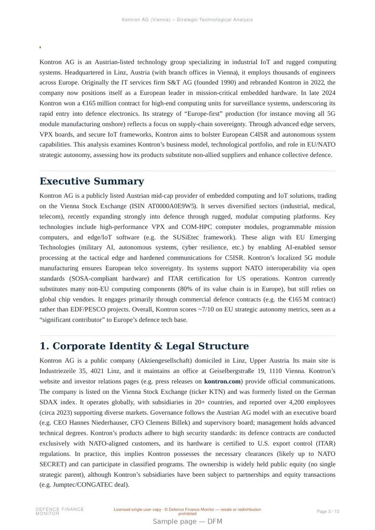 Sample page from “Kontron AG — Austria cloud company” — 14-page report
