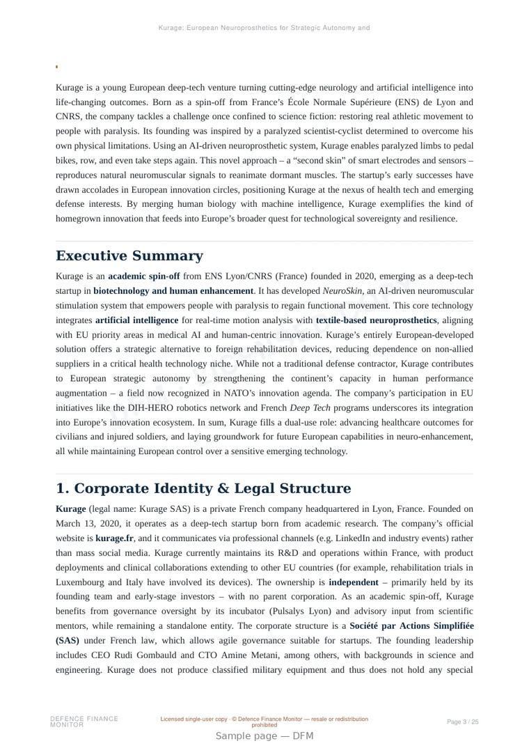 Sample page from “Kurage: European Neuroprosthetics for Strategic Autonomy and Human Enhancement” — 26-page report
