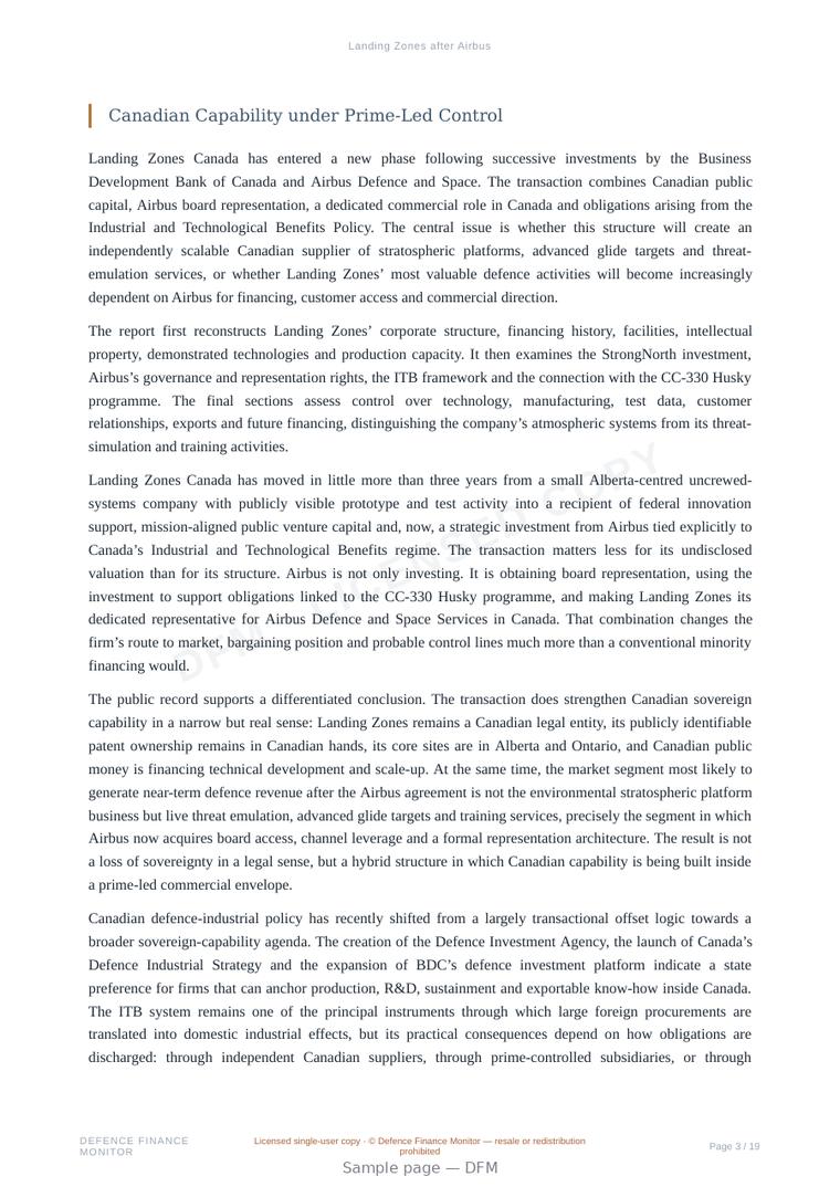 Sample page from “Landing Zones after Airbus” — 20-page report