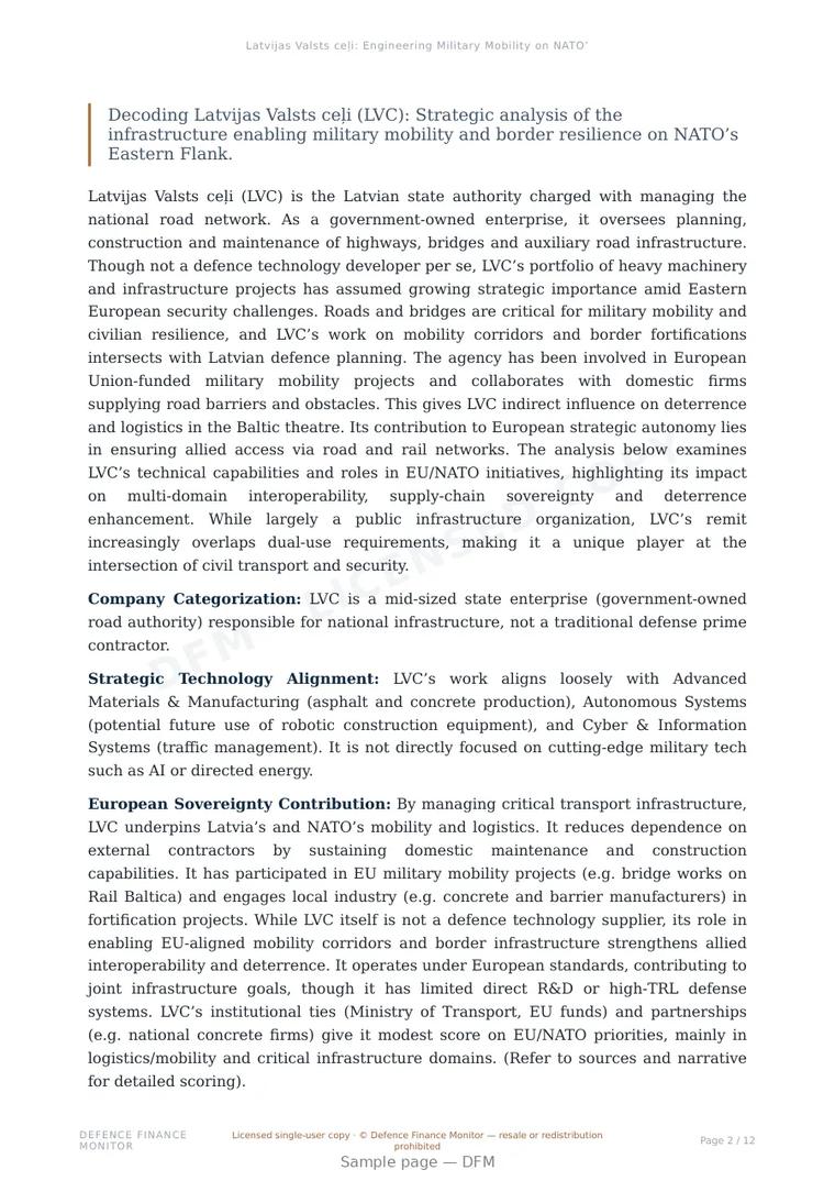 Sample page from “Latvijas Valsts ceļi: Engineering Military Mobility on NATO’s Eastern Flank” — 13-page report
