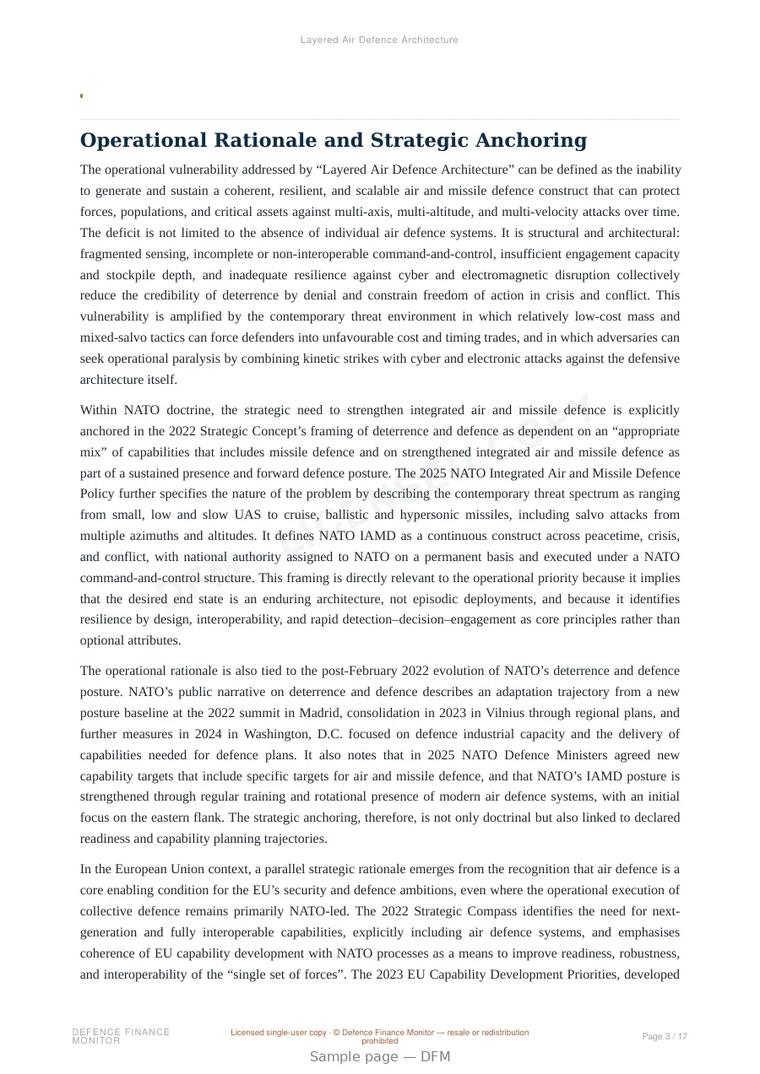 Sample page from “Layered Air Defence Architecture” — 18-page report