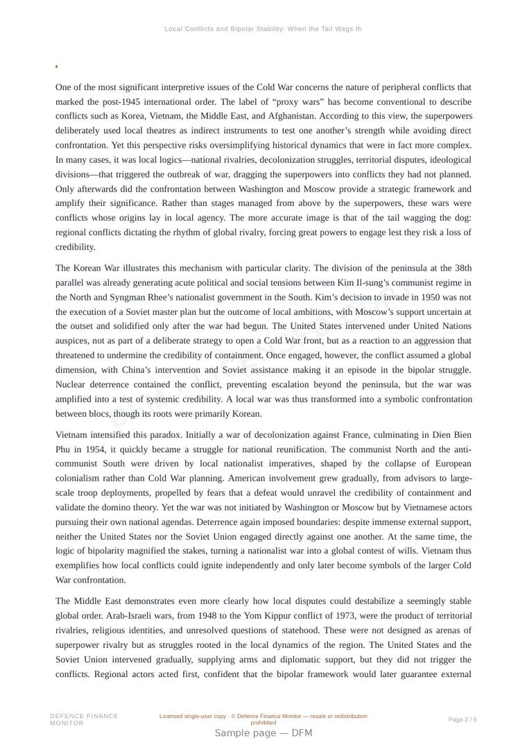 Sample page from “Local Conflicts and Bipolar Stability: When the Tail Wags the Dog” — 6-page report