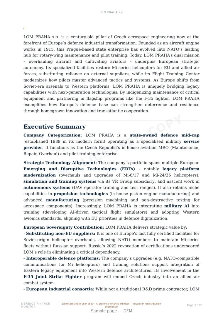 Sample page from “LOM PRAHA s.p” — 33-page report