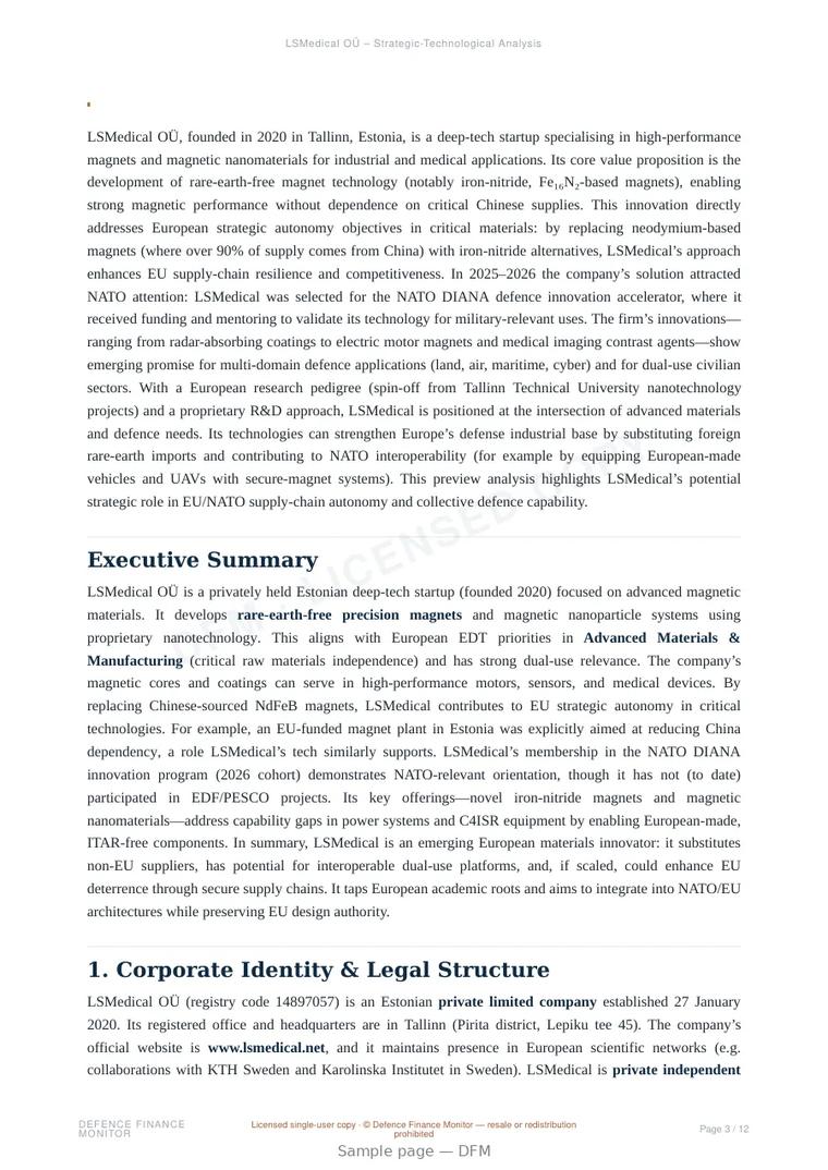 Sample page from “LSMedical OÜ — Estonia nanomaterials company” — 13-page report