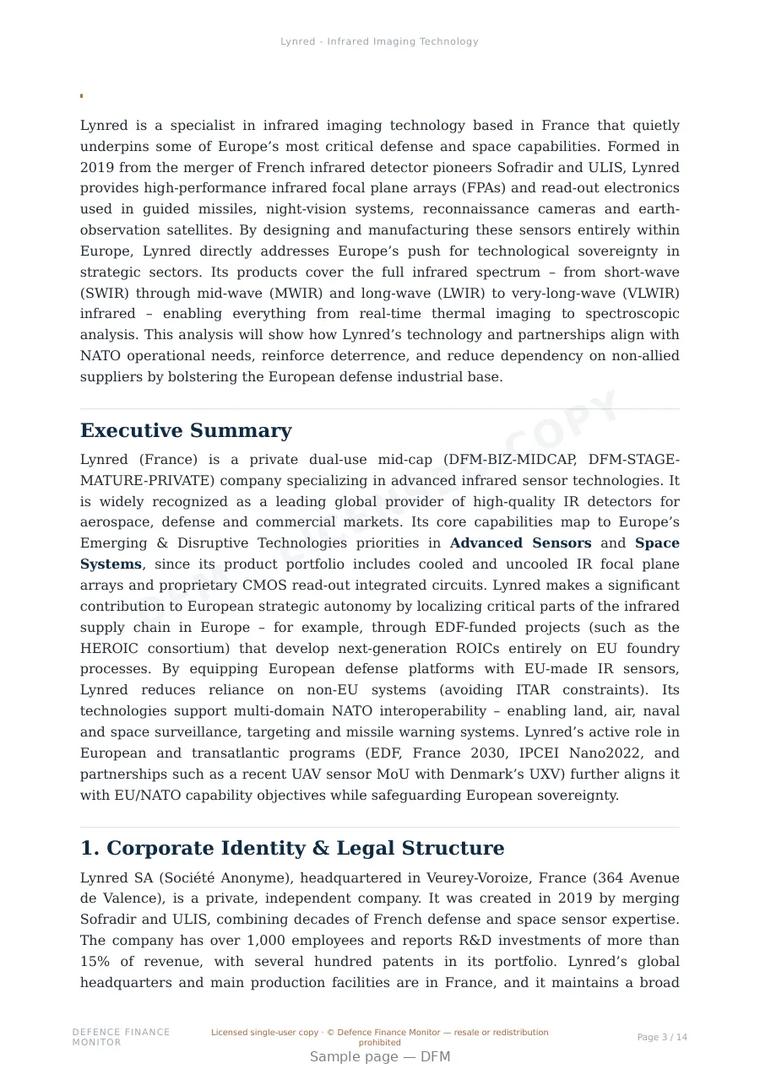 Sample page from “Lynred - Infrared Imaging Technology” — 15-page report