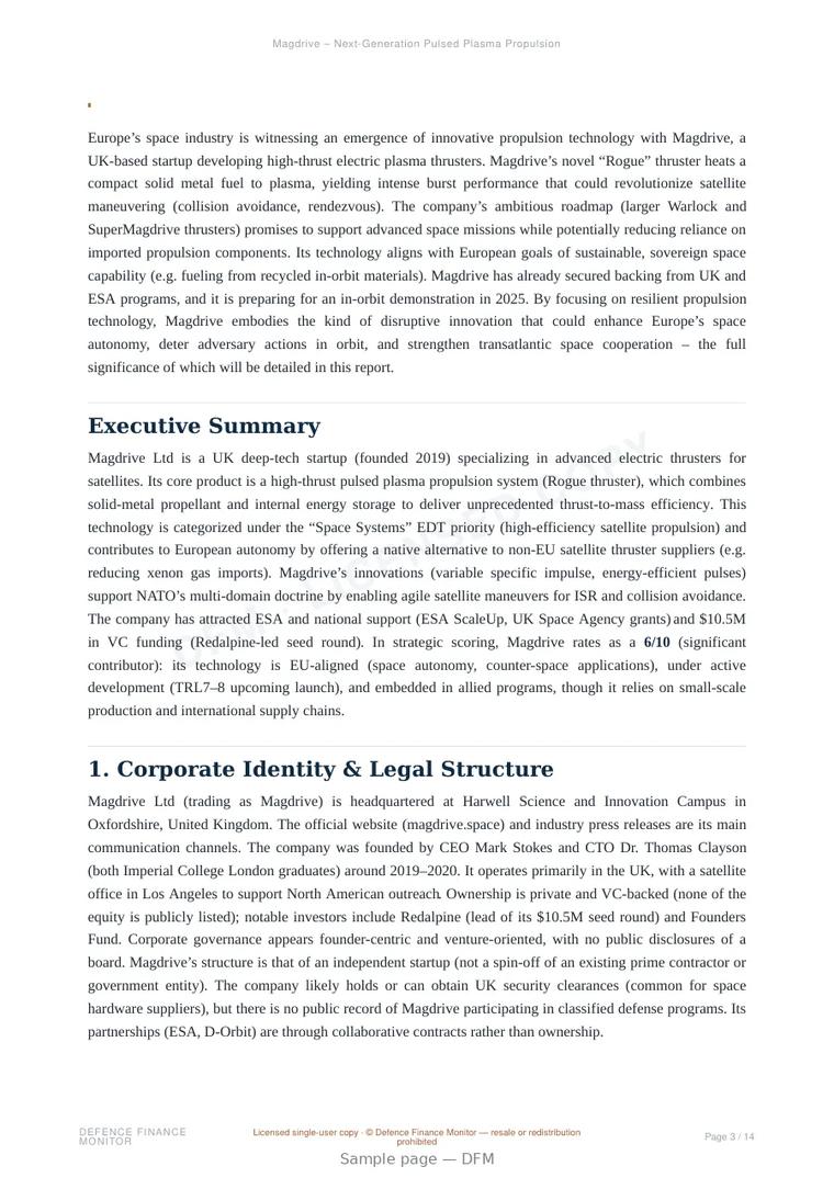 Sample page from “Magdrive – Next-Generation Pulsed Plasma Propulsion” — 15-page report