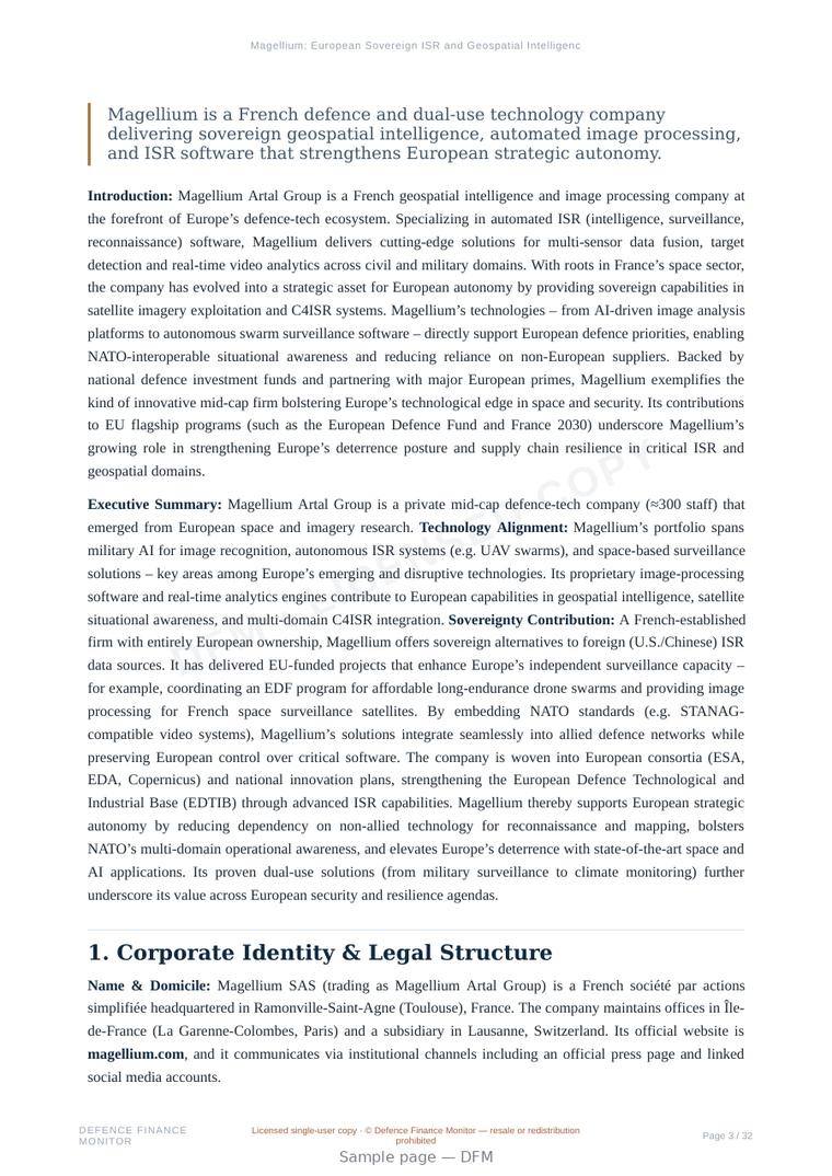 Sample page from “Magellium: European Sovereign ISR and Geospatial Intelligence Software” — 33-page report