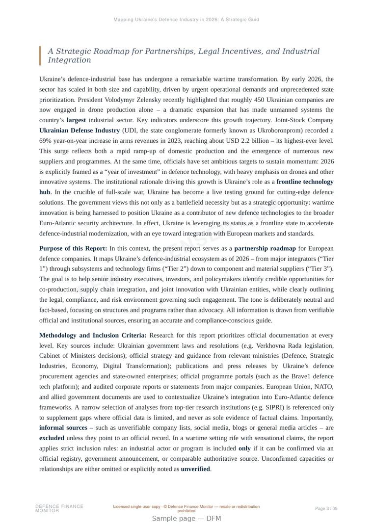 Sample page from “Mapping Ukraine’s Defence Industry in 2026: A Strategic Guide for European Companies” — 36-page report