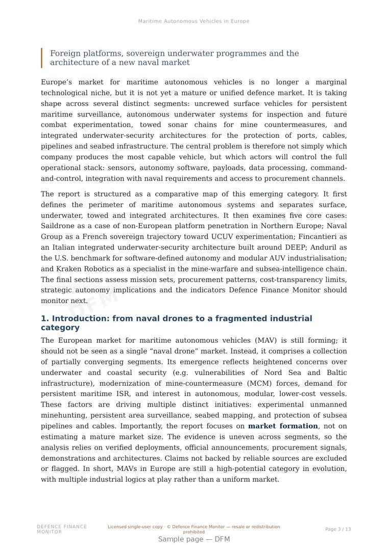 Sample page from “Maritime Autonomous Vehicles in Europe” — 14-page report