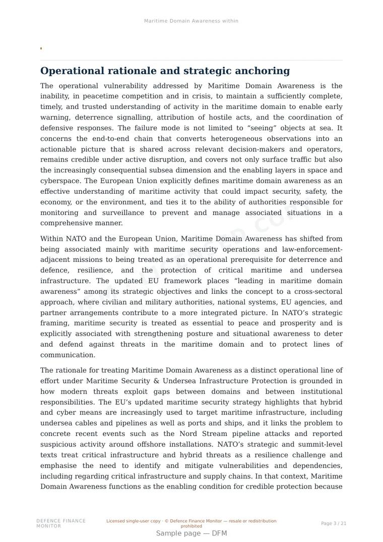 Sample page from “Maritime Domain Awareness within” — 22-page report