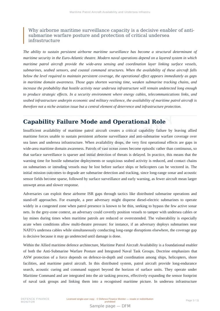 Sample page from “Maritime Patrol Aircraft Availability and Undersea Infrastructure Protection” — 12-page report