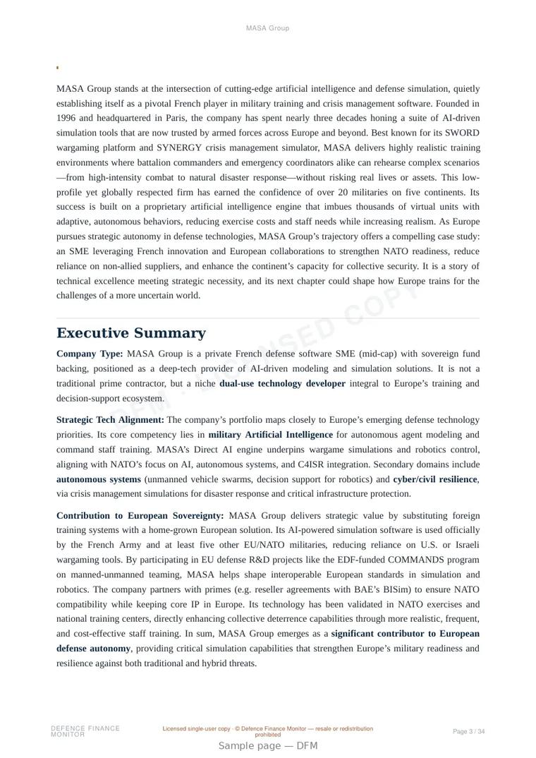 Sample page from “MASA Group” — 35-page report
