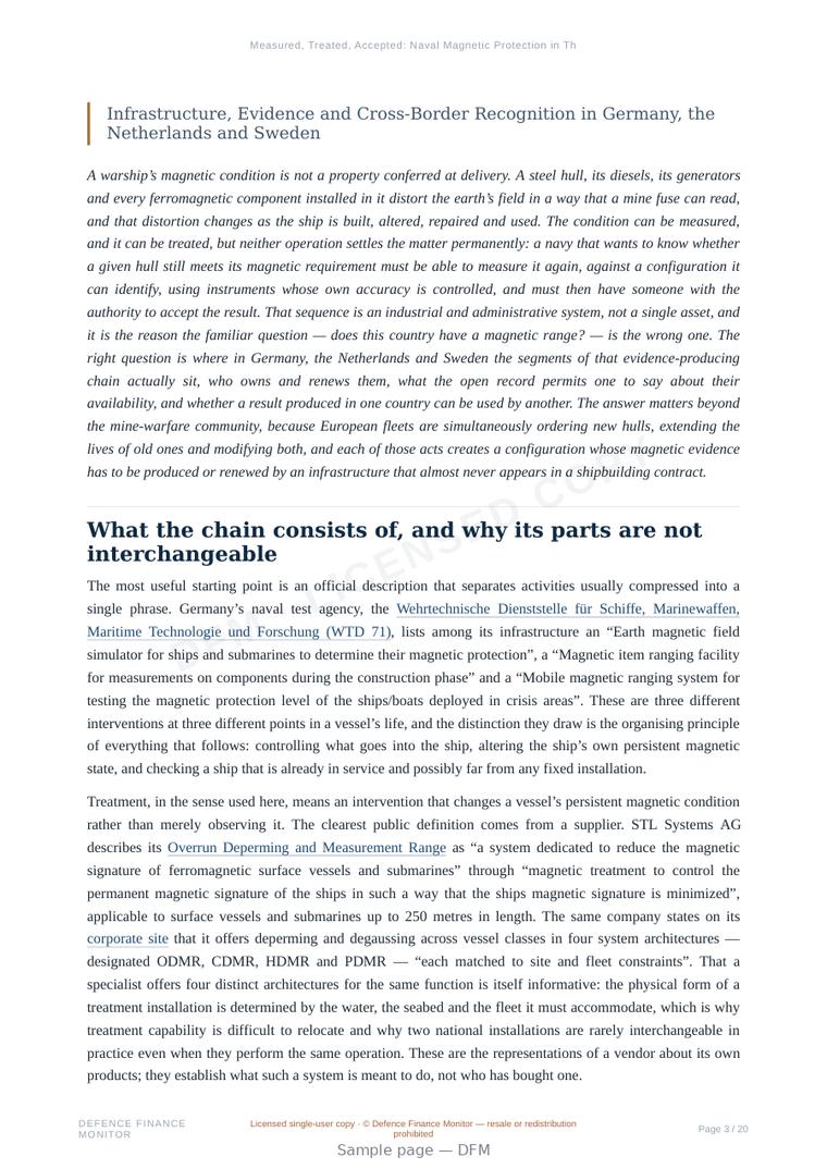 Sample page from “Measured, Treated, Accepted: Naval Magnetic Protection in Three European States” — 21-page report