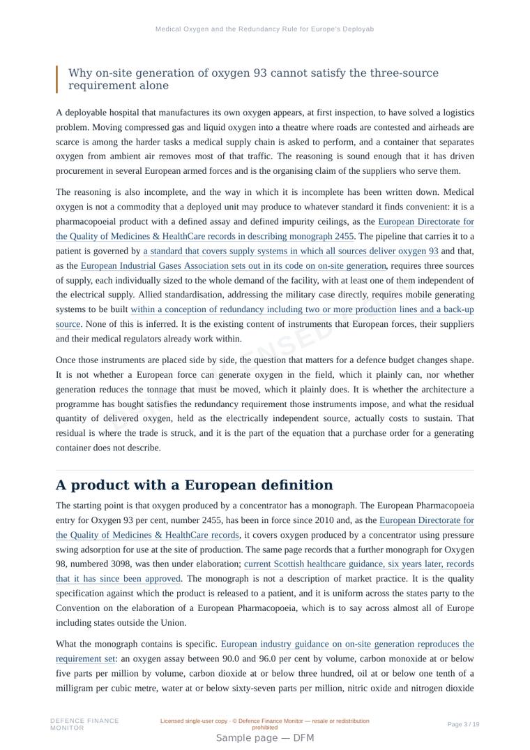 Sample page from “Medical Oxygen and the Redundancy Rule for Europe’s Deployable Hospitals” — 20-page report
