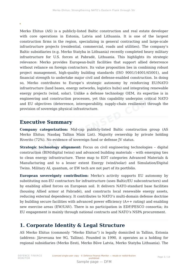 Sample page from “Merko Ehitus: Strengthening NATO’s Eastern Flank through Strategic Infrastructure” — 15-page report