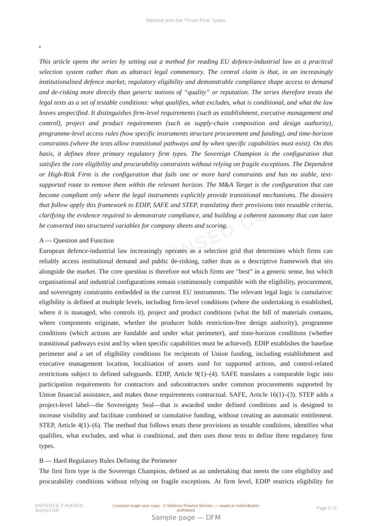 Sample page from “Method and the Three Firm Types” — 7-page report