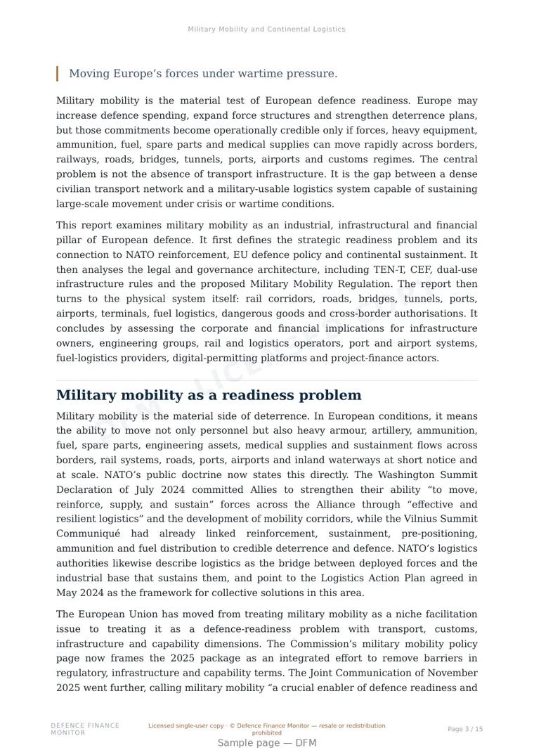 Sample page from “Military Mobility and Continental Logistics” — 16-page report
