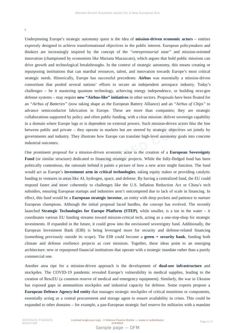 Sample page from “Mission-Driven Economic Actors for a New European Era” — 6-page report