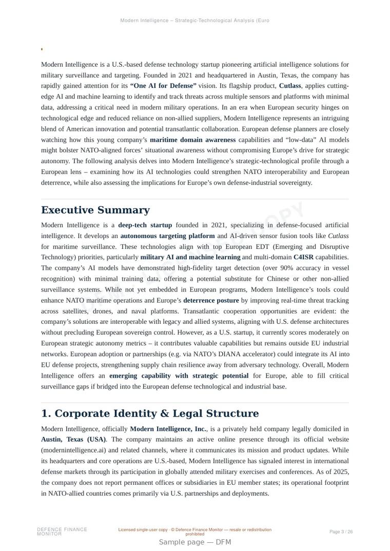 Sample page from “Modern Intelligence — United States multi-source data fusion company” — 27-page report