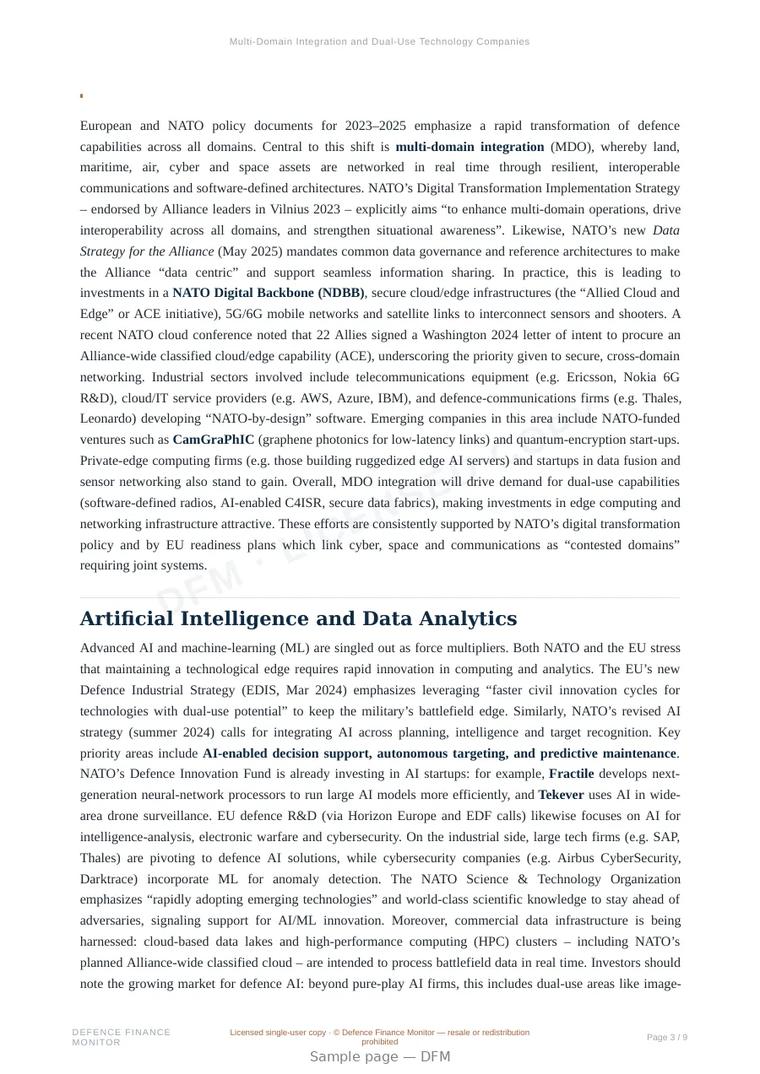 Sample page from “Multi-Domain Integration and Dual-Use Technology Companies” — 10-page report
