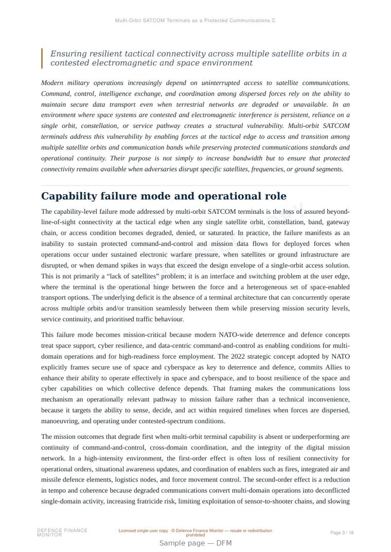 Sample page from “Multi-Orbit SATCOM Terminals as a Protected Communications Capability in Contested Space” — 19-page report
