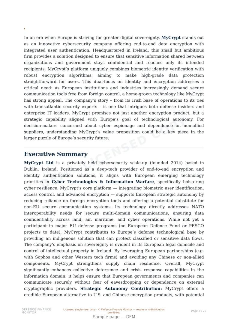 Sample page from “"MyCrypt and European Secure Communication Sovereignty"” — 26-page report