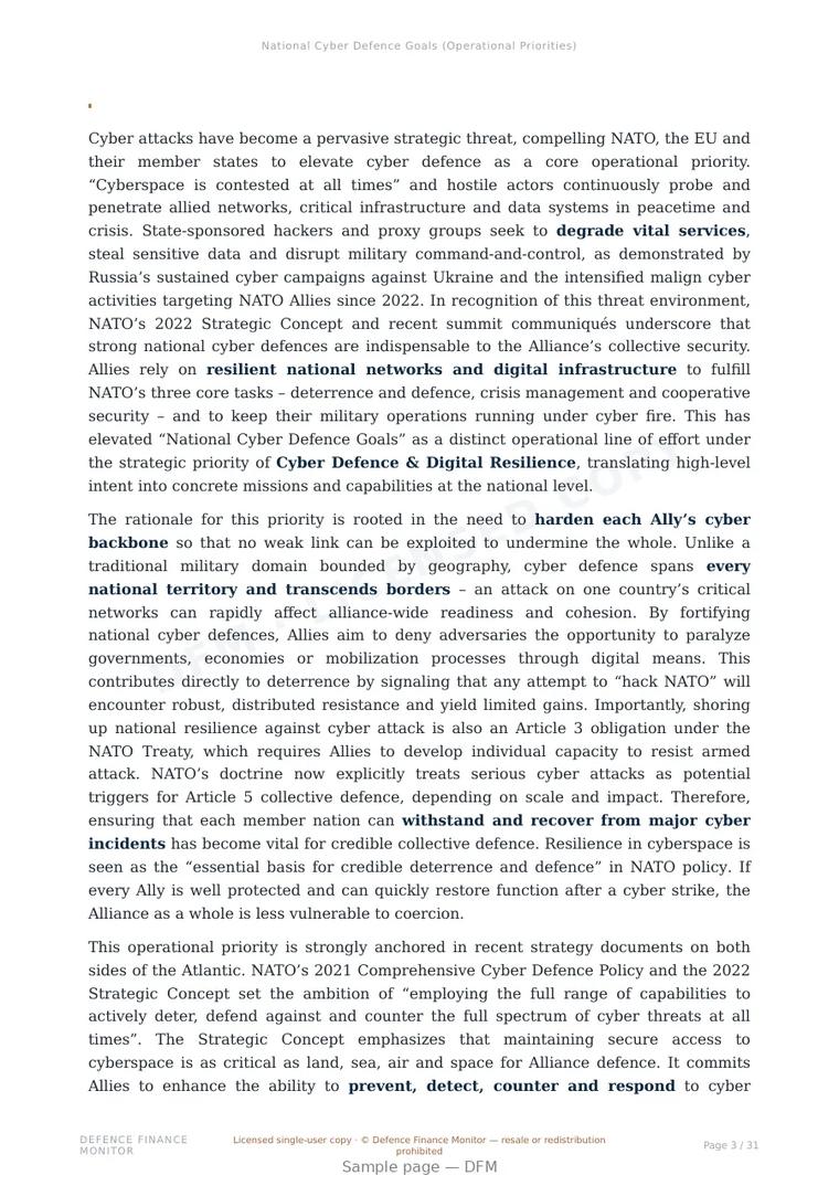 Sample page from “National Cyber Defence Goals (Operational Priorities)” — 32-page report
