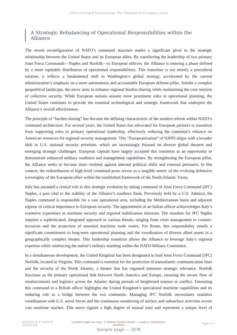 Sample page from “NATO Command Restructuring: The Transition to European Leadership” — 6-page report