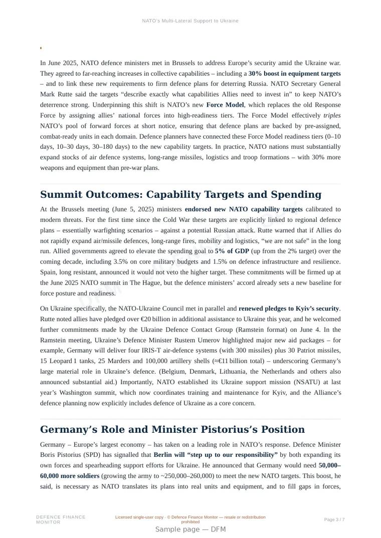 Sample page from “NATO’s Multi-Lateral Support to Ukraine” — 8-page report