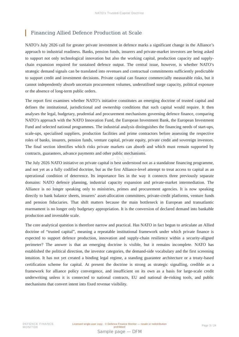 Sample page from “NATO’s Trusted-Capital Doctrine” — 25-page report