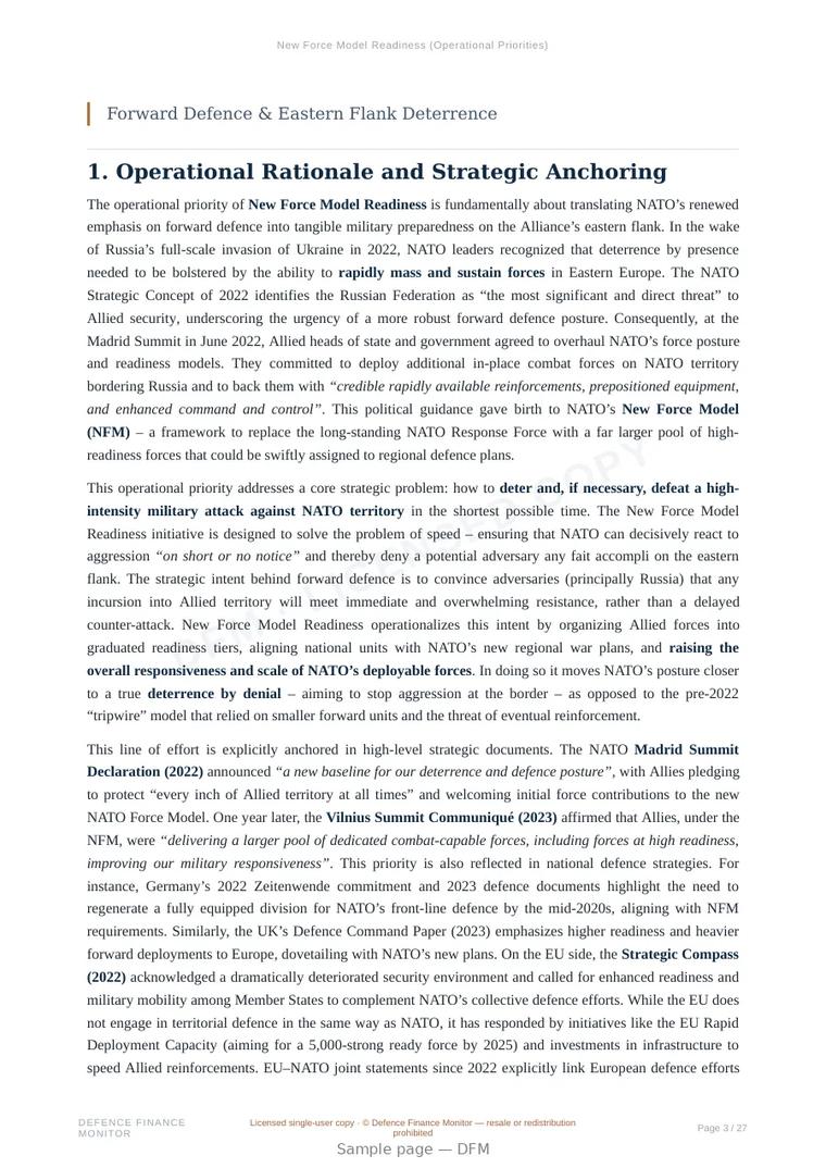 Sample page from “New Force Model Readiness (Operational Priorities)” — 28-page report