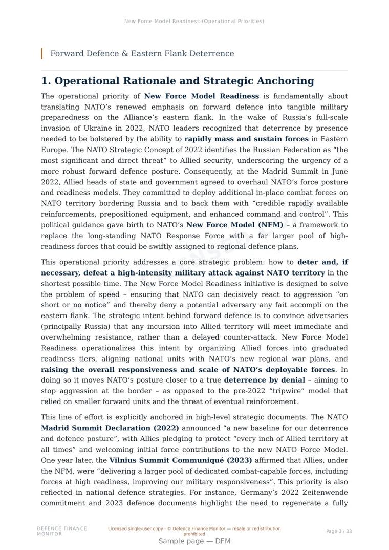 Sample page from “New Force Model Readiness (Operational Priorities)” — 34-page report