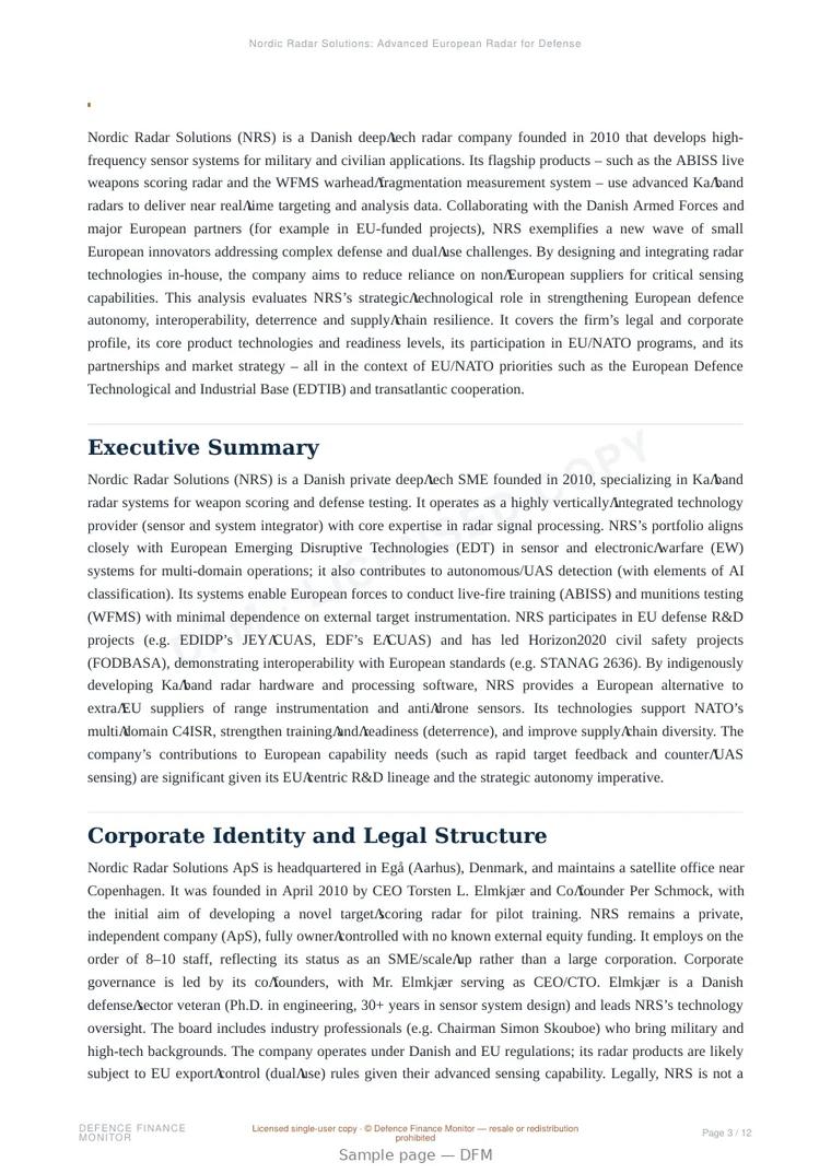 Sample page from “Nordic Radar Solutions: Advanced European Radar for Defense and Security” — 13-page report