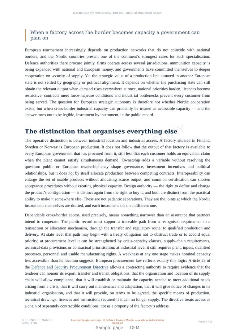 Sample page from “Nordic Supply Reciprocity and the Limits of Industrial Access” — 24-page report