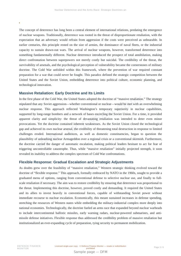 Sample page from “Nuclear Deterrence and the Arms Race: Strategic Doctrines and Global Stability” — 7-page report
