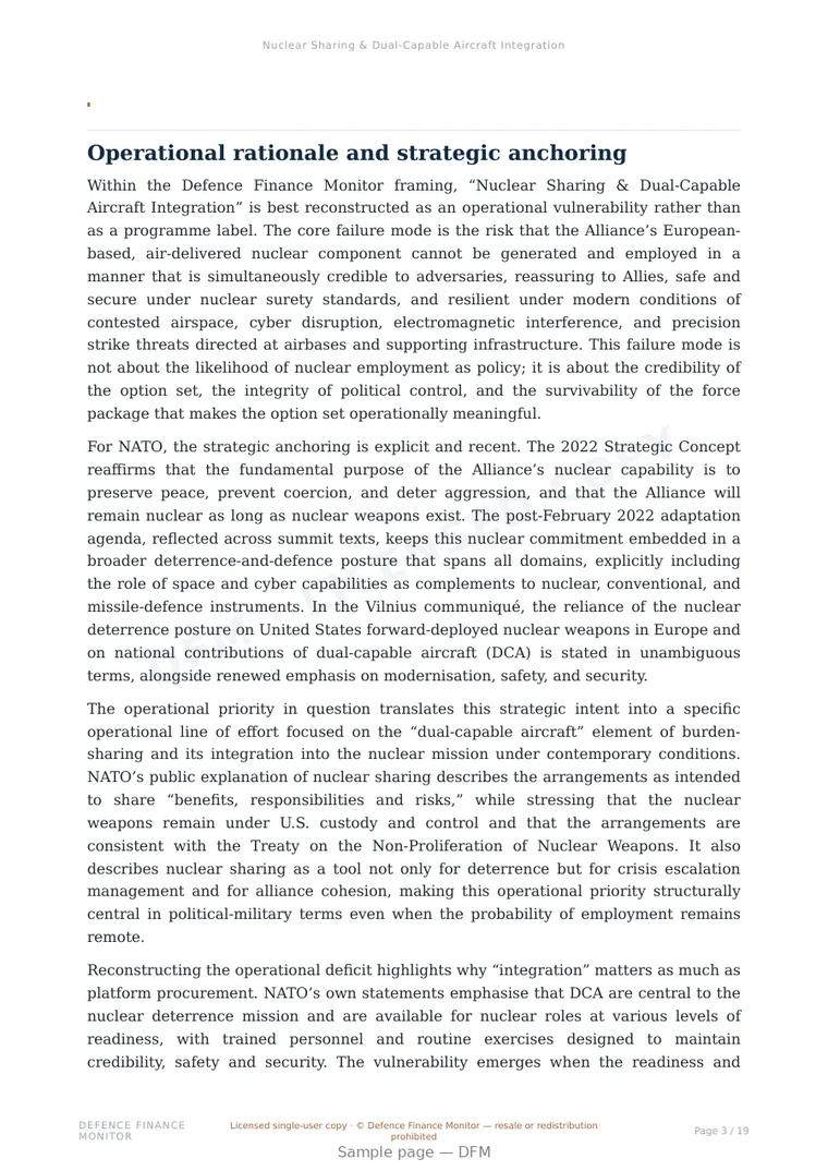 Sample page from “Nuclear Sharing & Dual-Capable Aircraft Integration” — 20-page report