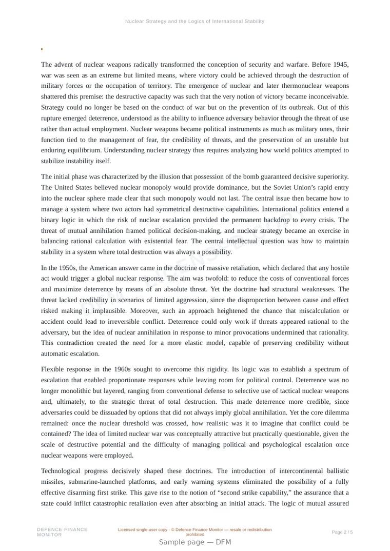 Sample page from “Nuclear Strategy and the Logics of International Stability” — 6-page report