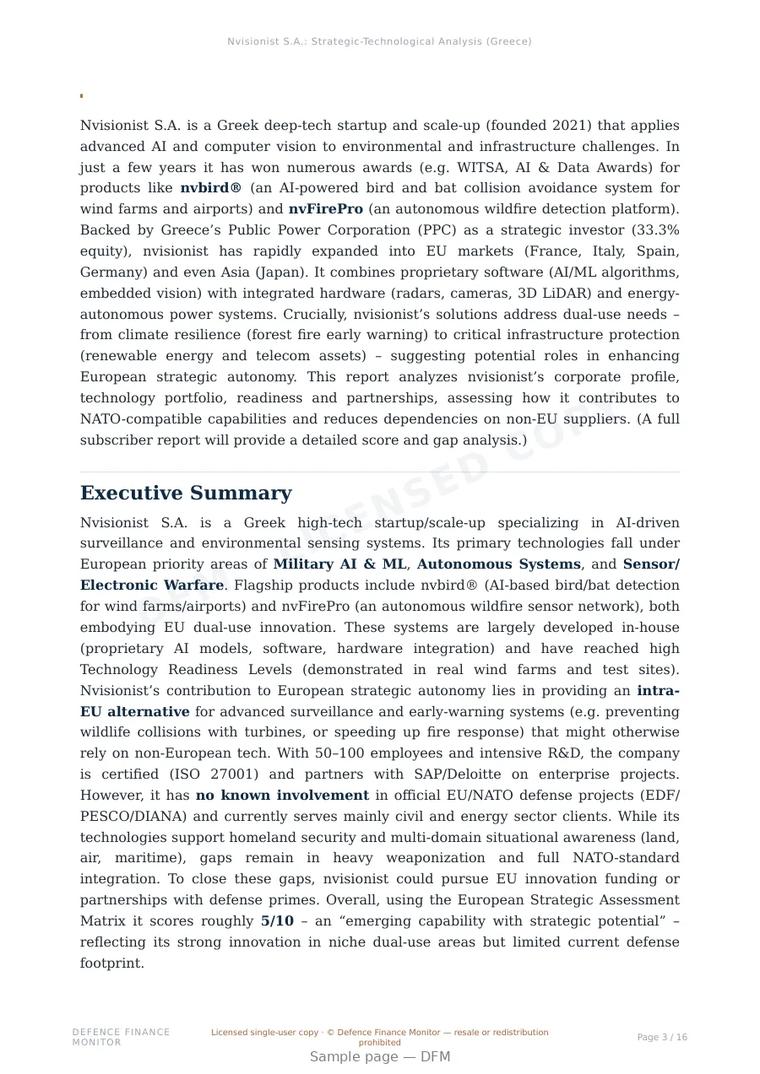Sample page from “Nvisionist S.A. — Greece computer vision company” — 17-page report